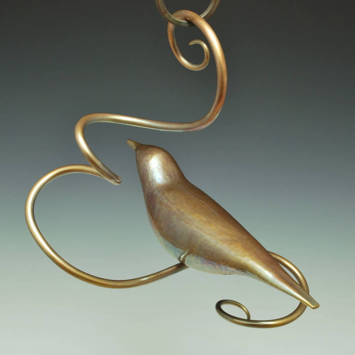 Bronze Bird, hanging sculpture by Steve Shelby
