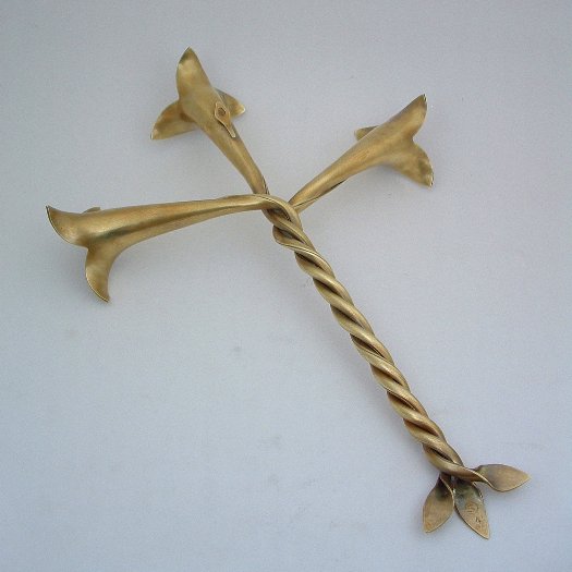 Handcrafted Brass Lily Cross, Wall Sculpture by Metalsmith Steve Shelby