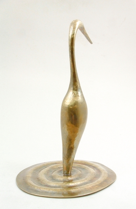 Handcrafted Brass Heron, Sculpture by Metalsmith Steve Shelby
