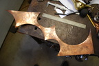 1. I started with this scrap of 16 gauge copper sheet, about 28" long, and no preconceived design in mind. 