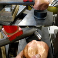 9. Using a special tool and the hydraulic press to push out the nose.