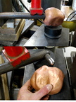 9. Using a special tool and the hydraulic press to push out the nose.