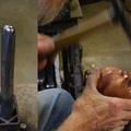 11. Using the stake shown on the left, hammering below it to form depressions for the eyes, and brow ridges.