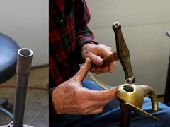 35. Using the special tool shown on the left to form the hole for the horn.