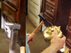 21. Using the special stake shown on the left to form and smooth the muzzle and nose.